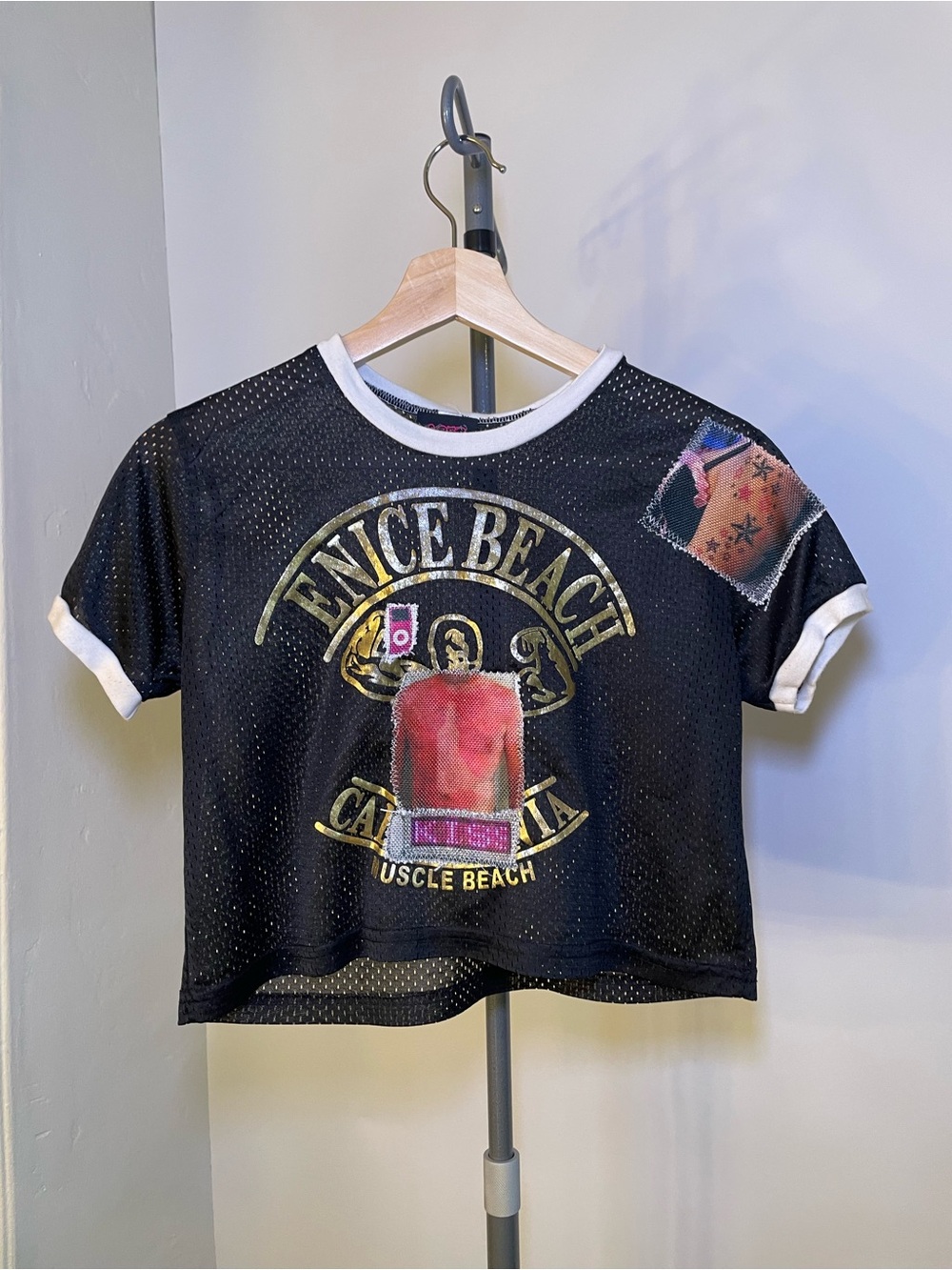 Venice Beach Black Mesh Muscle Tee with Graphic